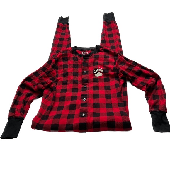 Lazy One Adult Long John Pajamas Buffalo Print Bear Cheeks Size XS Cotton - Picture 4 of 6